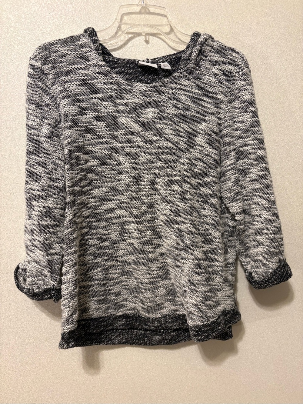Chico's Marled Black and White Crewneck Sweater